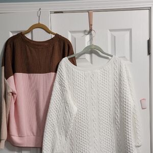 Elegant Brown and Pink Color Block Sweater